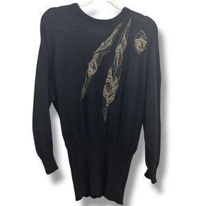 Escada Vintage 80s Black Mohair Beaded Leaves Sweater - Size 36